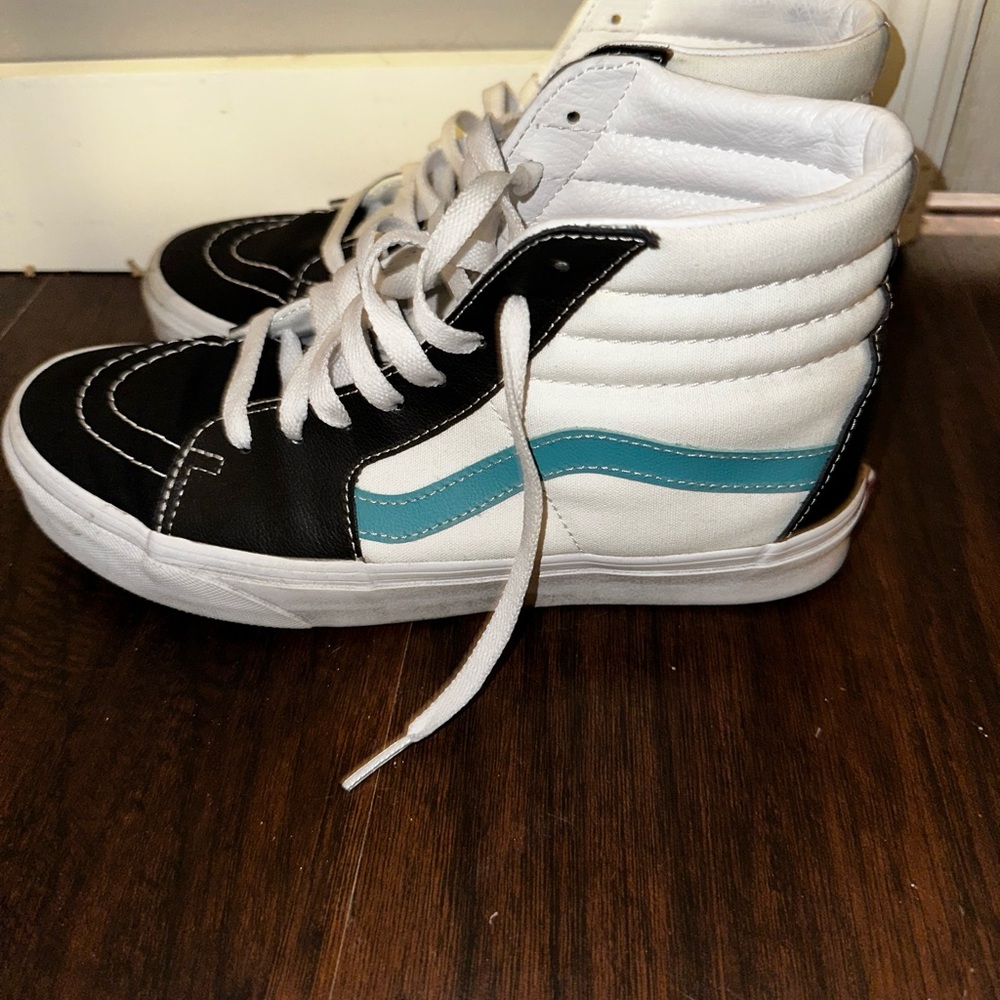 Vans Black and White High-Top Sneakers with Teal Accent